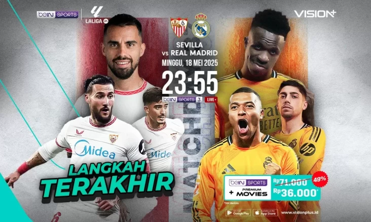 Link Live Streaming La Liga: Real Madrid vs Sevilla di area area VISION+